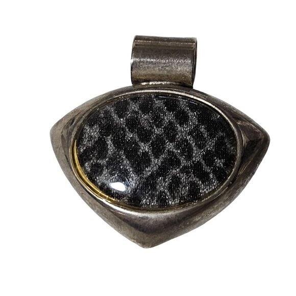 Vintage Elegant Triangular Pendant Silver Tone Black Fabric Statement Jewelry - Picture 1 of 3